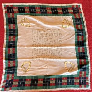 Vintage Gucci Silk Scarf Green Plaid Equestrian